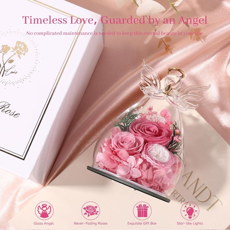 Bessol Birthday Gifts for Women Mom Preserved Roses in Glass Angel Figurines Flowers for Delivery Forever Flowers Eternal Rose Valentines Day for Grandma Sister Wife Her from Daughter - Image 3